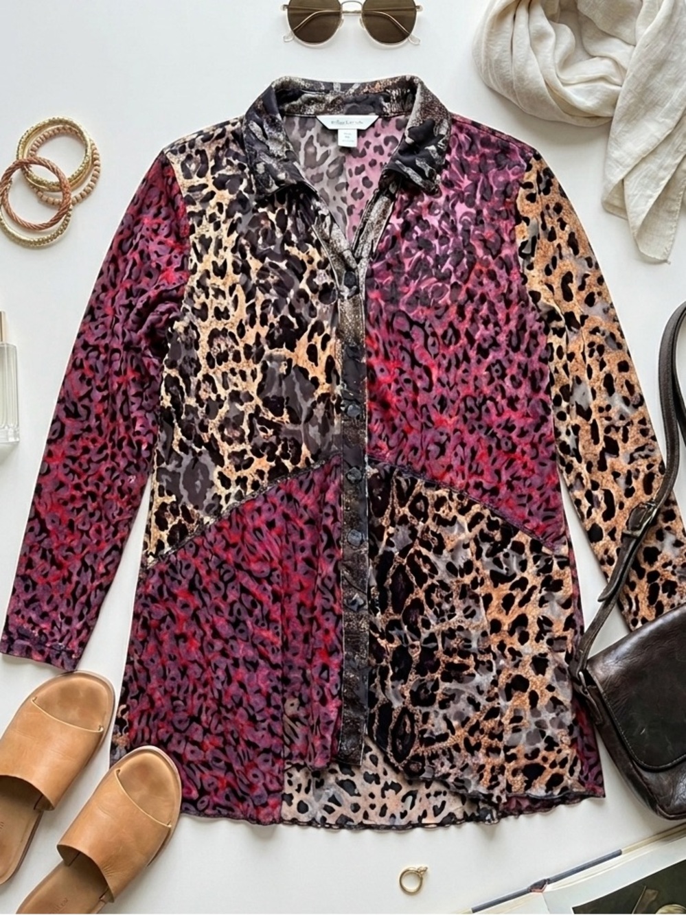 Ali Miles Leopard Velvet Burnout Tunic L Whimsygoth Maximalist Boho Mob Wife